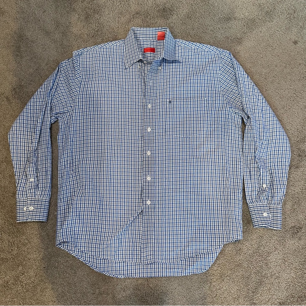 Izod Long Sleeve Button Down Collared Dress Shirt Plaid